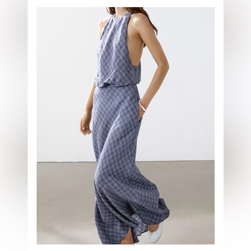 NEW Massimo Dutti Long Checkered Dress with Back Detail - Picture 10 of 12